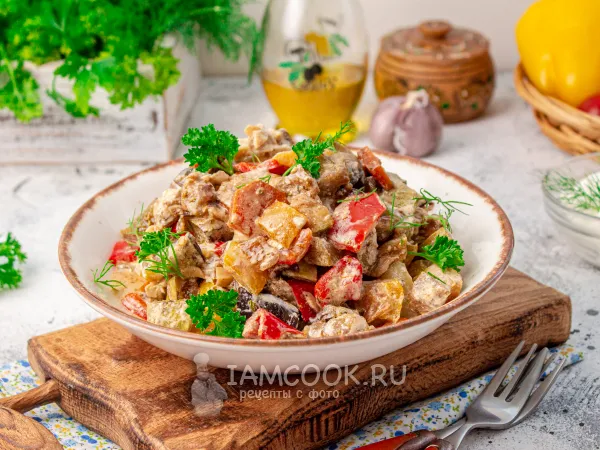 Фото блюда: Тушеные овощи со сметаной на сковороде