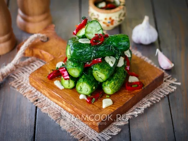 Фото блюда: Малосольные огурцы в пакете с чесноком