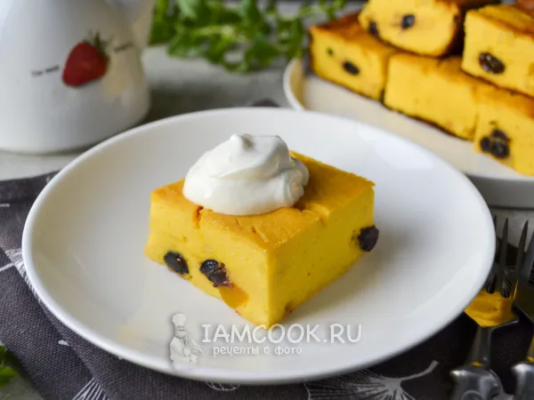 Фото блюда: Творожно-тыквенная запеканка (с крахмалом и изюмом)