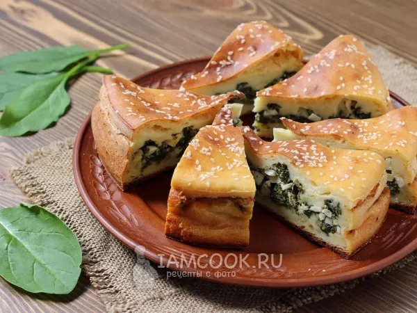 Фото готового блюда: Заливной пирог со шпинатом