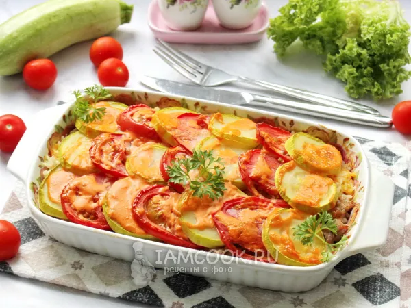 Фото блюда: Кабачки с фаршем индейки в духовке