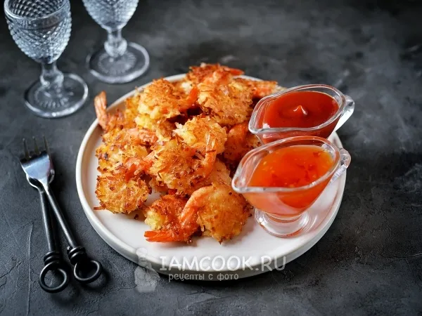 Фото готового блюда: Жареные креветки в кокосовой стружке