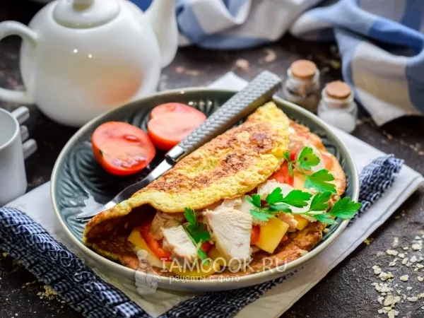 Фото готового блюда: Овсяноблин с курицей и сыром