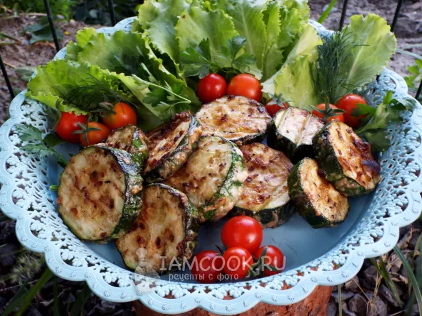 Фото блюда: Кабачки кружочками на мангале на решетке