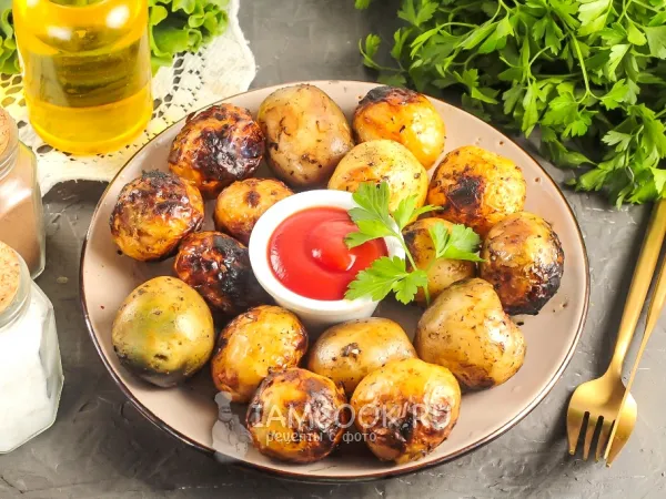 Фото готового блюда: Молодая картошка на мангале на шампурах