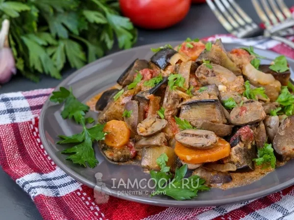 Фото блюда: Куриные сердечки с баклажанами