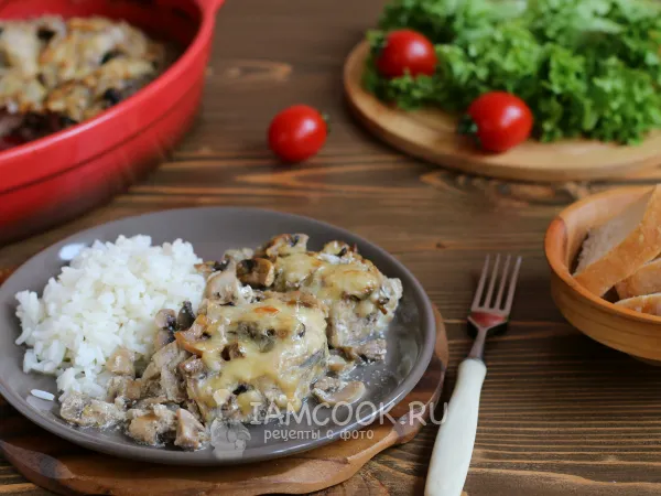 Фото блюда: Судак с грибами в духовке