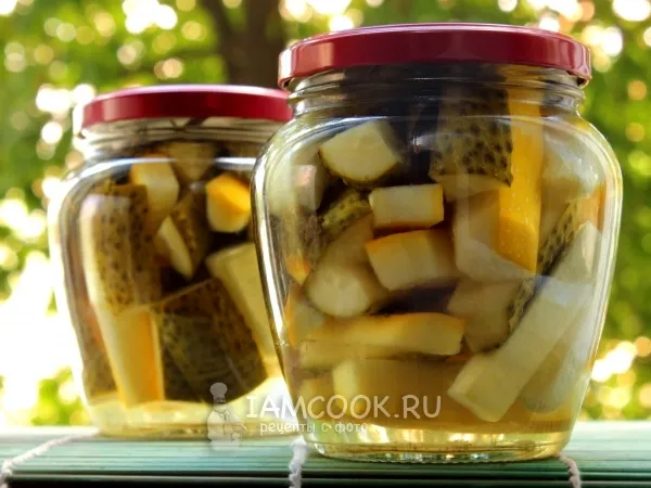 Фото блюда: Маринованные огурцы с кабачками на зиму