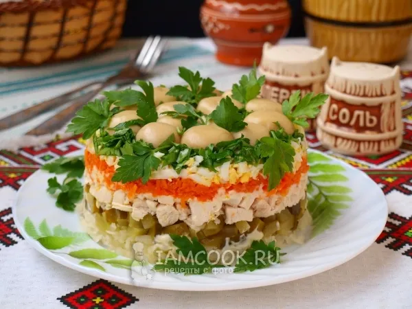 Фото блюда: Салат «Поляна» с грибами и курицей
