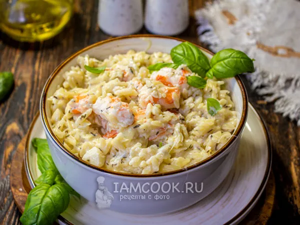 Фото блюда: Паста орзо с креветками в сливочном соусе