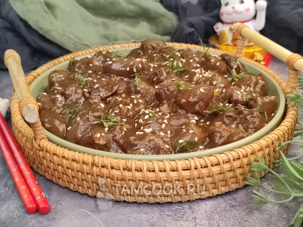 Фото блюда: Куриные сердечки в кисло-сладком соусе