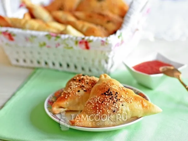 Фото блюда: Диетическая самса с курицей на пресном тесте