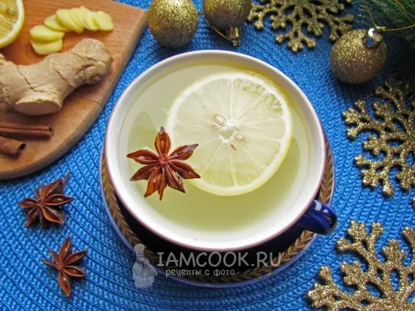 Фото готового блюда: Пряный имбирный чай с лимоном