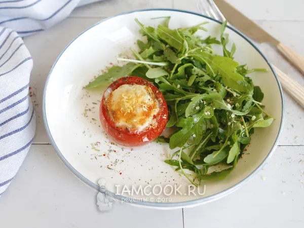 Фото блюда: Яичница с сыром в помидорах в духовке