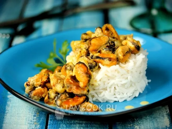 Фото готового блюда: Мидии в сливочно-чесночном соусе