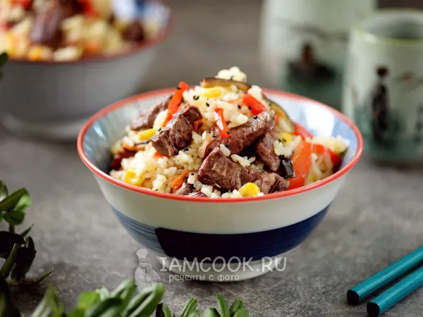 Фото блюда: Нику тяхан (жареный рис с говядиной и овощами)