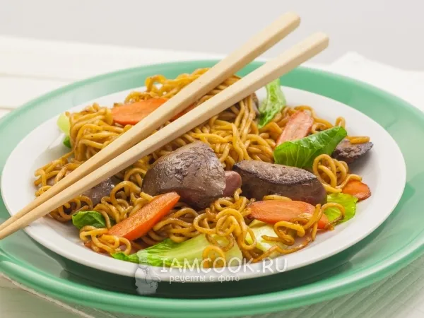 Фото готового блюда: Лапша с печенью