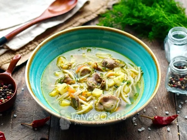 Фото блюда: Суп с куриными желудками и лапшой