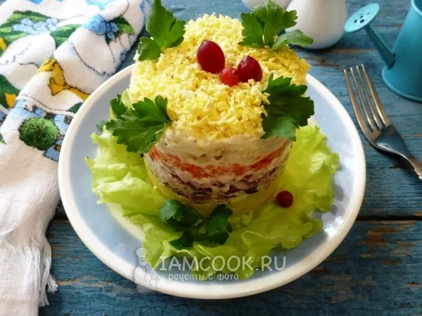 Фото готового блюда: Салат «Мимоза» со шпротами