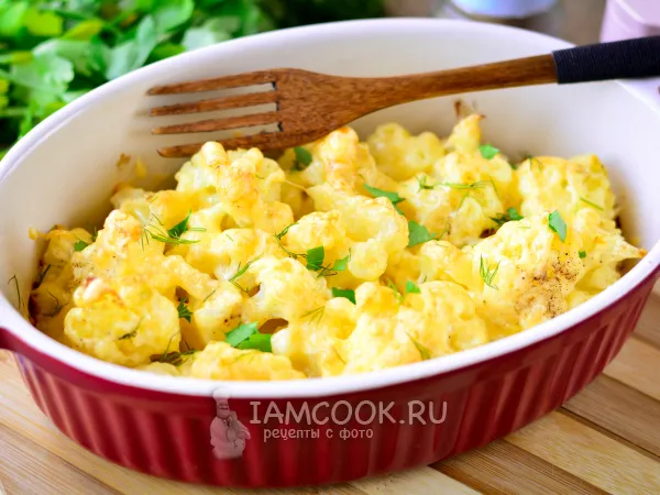 Фото блюда: Цветная капуста с майонезом и сыром в духовке