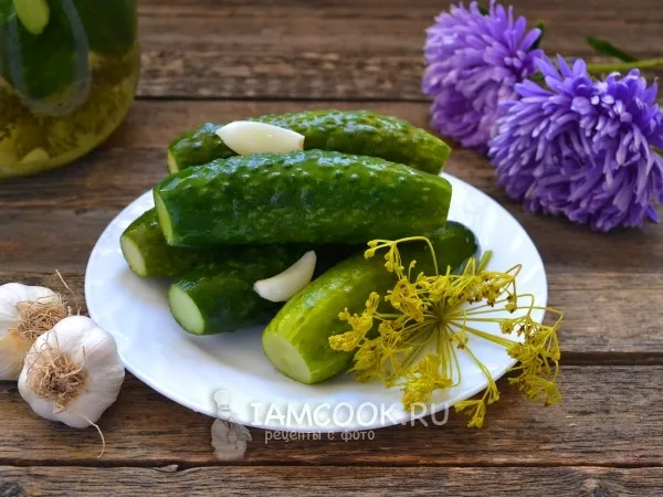 Фото блюда: Малосольные огурцы с чесноком и укропом