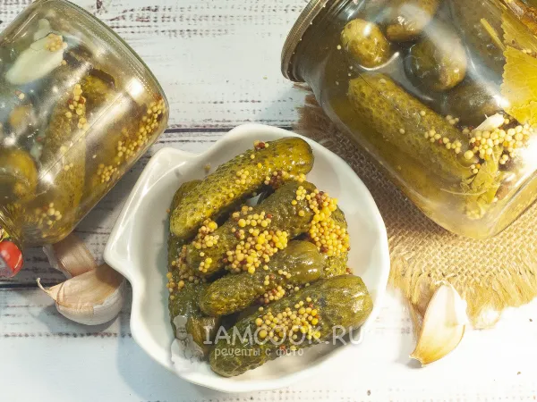 Фото блюда: Маринованные огурцы с французской горчицей на зиму