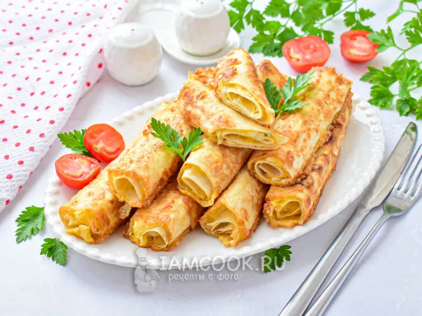 Фото блюда: Трубочки из лаваша с сыром и яйцом