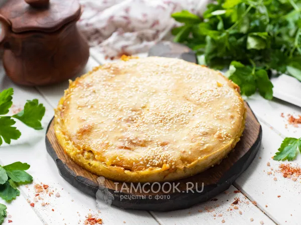 Фото блюда: Постный заливной пирог с капустой без дрожжей