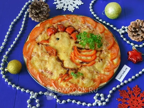 Фото блюда: Новогодняя пицца «Петушок»