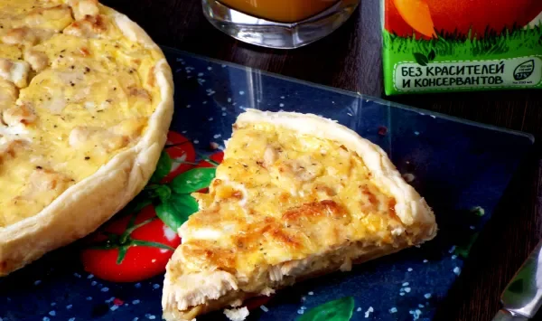 Фото блюда: Киш из слоеного теста с курицей