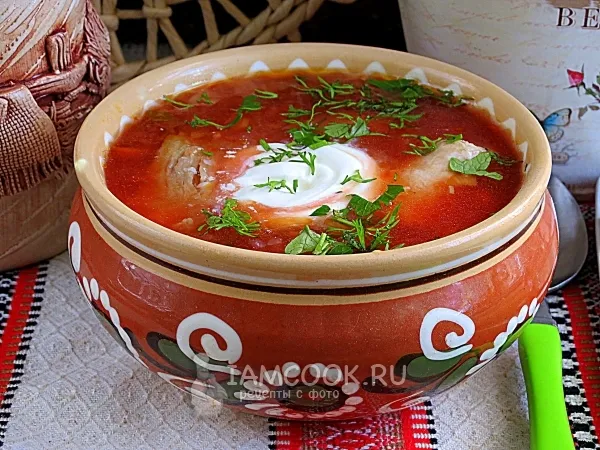 Фото готового блюда: Борщ с карамелизированной свеклой