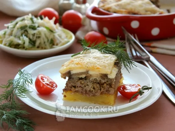 Фото блюда: Запеканка с баклажанами, фаршем и картофелем