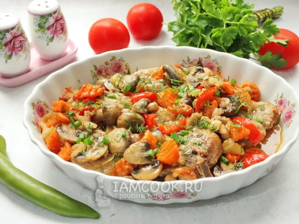 Фото блюда: Свиные ребрышки с грибами в духовке