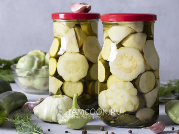 Фото блюда: Маринованные кабачки и патиссоны на зиму