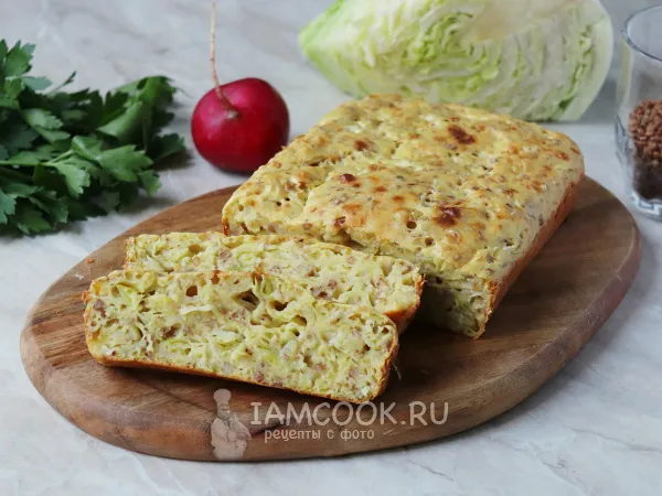 Фото готового блюда: Заливной пирог с капустой и гречкой