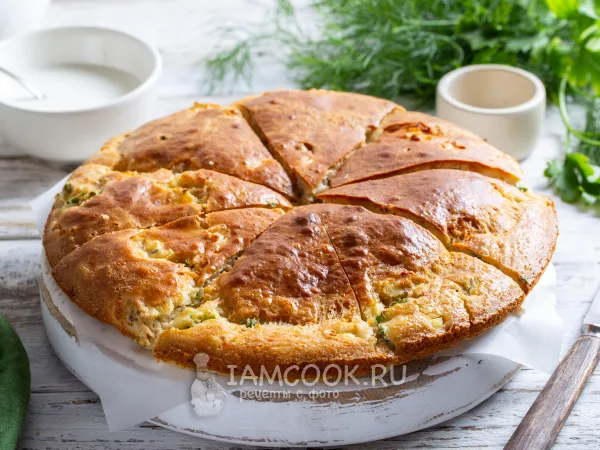 Фото блюда: Заливной пирог с рыбными консервами и яйцами