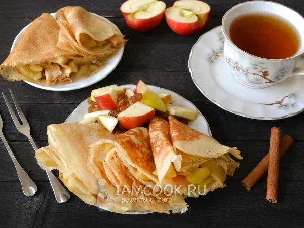 Фото блюда: Постные блинчики с начинкой из яблок с изюмом