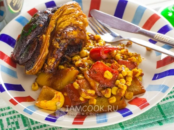 Фото блюда: Болгарский перец с кукурузой на сковороде