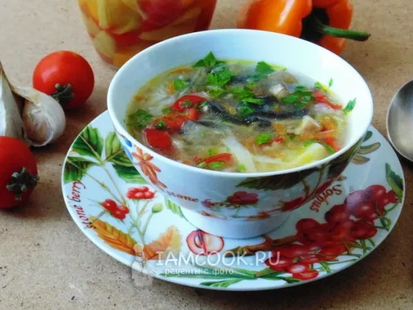 Фото блюда: Овощной суп с грибами