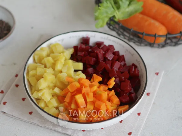 Фото готового блюда: Овощи для салата сувид (су-вид)