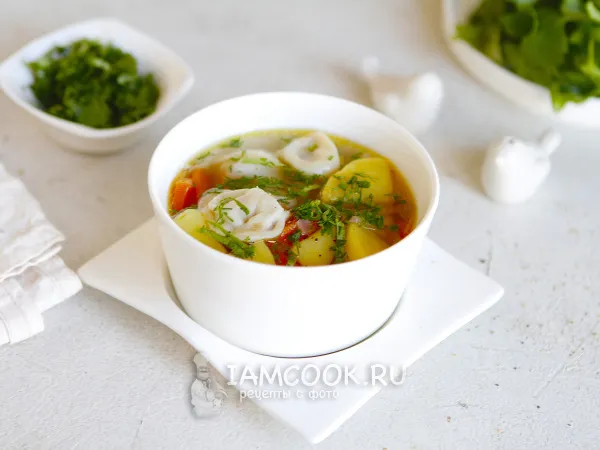 Фото готового блюда: Чучвара-шурпа (с пельменями и картошкой)