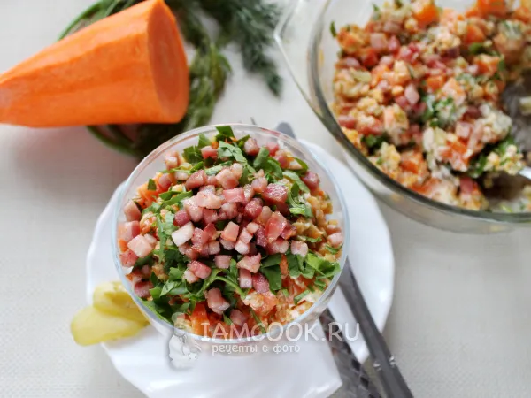 Фото блюда: Салат из чечевицы с морковью и беконом