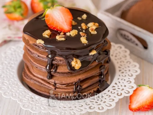 Фото готового блюда: Шоколадные панкейки с шоколадным ганашем