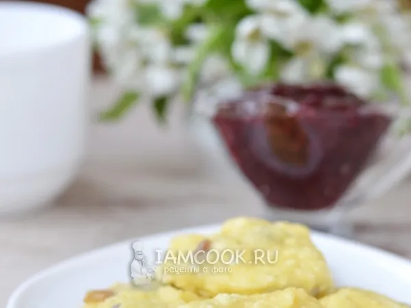 Фото готового блюда: Сырники с изюмом в микроволновке