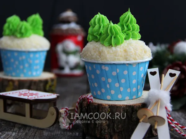 Фото блюда: Новогодние капкейки «Ёлочки»