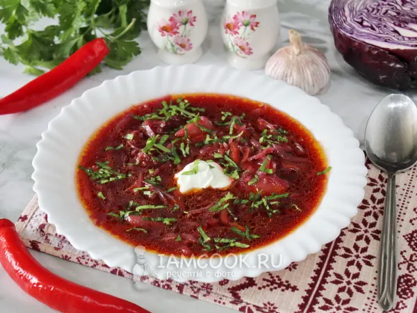 Фото блюда: Постный борщ из краснокочанной капусты