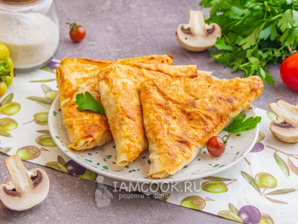 Фото готового блюда: Конвертики из лаваша с грибами