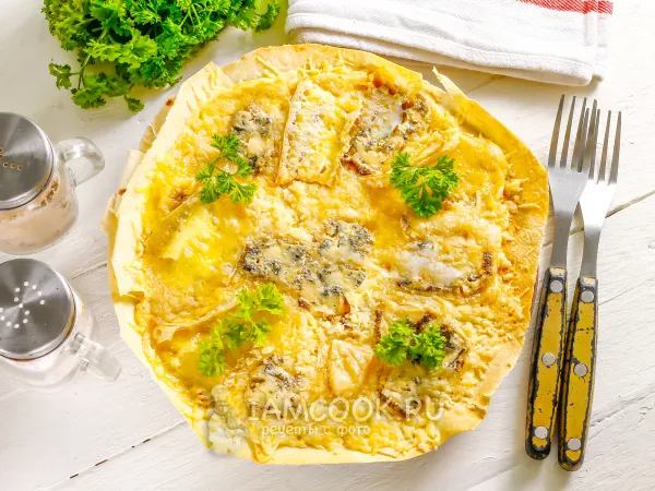 Фото готового блюда: Сырная пицца на лаваше