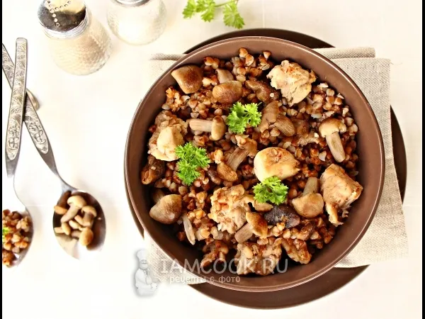 Фото блюда: Гречка с мясом и грибами в мультиварке
