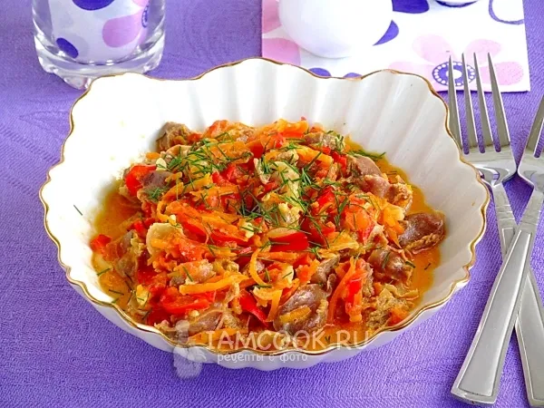 Фото блюда: Куриные желудочки с овощами по-селянски